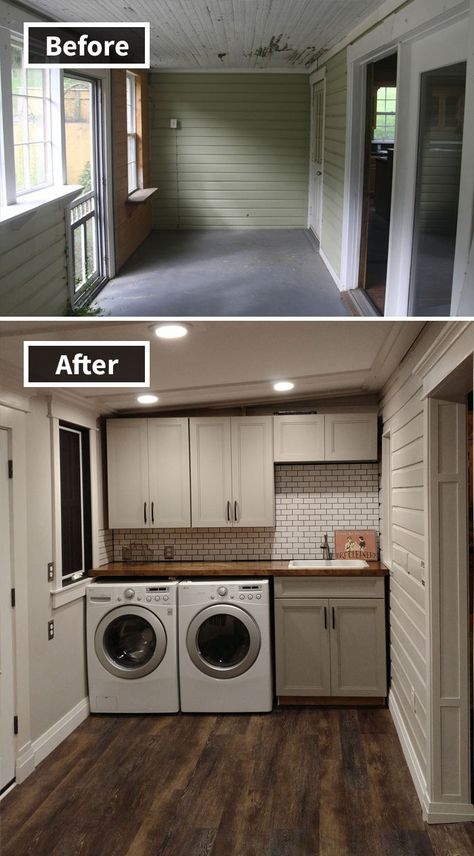 Architecture Renovation, House Makeovers, Dark Countertops, Brown Cabinets, Home Remodeling Diy, Laundry Room Cabinets, Countertops Kitchen, Room Renovation, Dark Cabinets