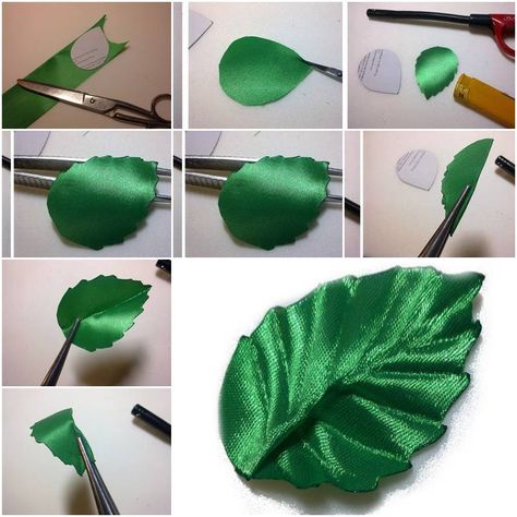 How to make Ribbon Leaf step by step DIY tutorial instructions, How to, how to make, step by step, picture tutorials, diy instructions, craft, do it yourself Sewing Ribbon Flowers, Silk Ribbon Embroidery Tutorial, Sulaman Pita, Silk Ribbon Embroidery Patterns, Satin Ribbon Roses, Ribbon Embroidery Kit, Ribbon Flower Tutorial, Diy Flores, Embroidery Leaf