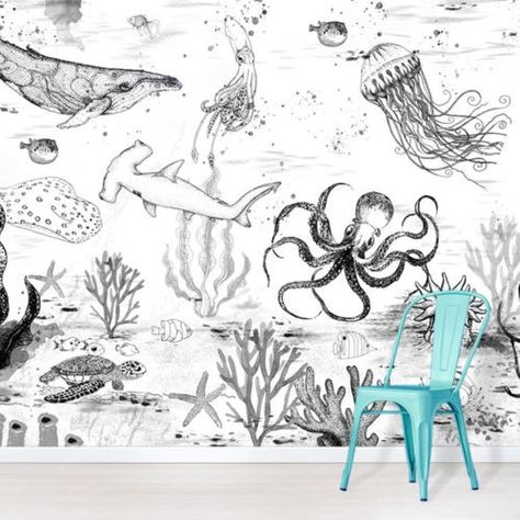 Under The Sea Wallpaper, The Sea Wallpaper, Sea Murals, Printed Wallpaper, Boat Wall, Animal Mural, Sea Wallpaper, Bedroom Murals, Bedroom Wall Paint