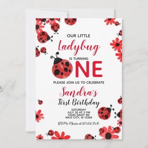 Ladybug 1st Baby Girl Birthday Invitation for $2.98 - Birthday Invitations Pink Ladybug Birthday, Ladybug Birthday Invitations, Ladybug Invitations, Birthday Ladybug, Ladybug Birthday Party, Ladybug Theme, Ladybug Birthday, Ladybug Party, Girl Birthday Themes