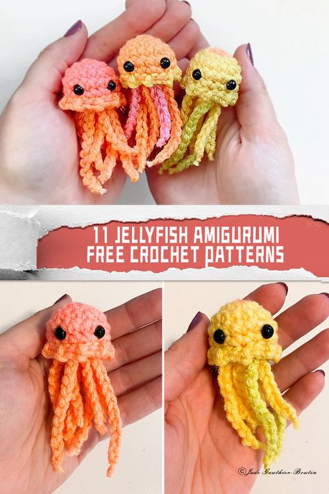 Get ready to crochet some adorable jellyfish amigurumi! 🧶 Start your crochet journey today and bring these little sea creatures to life. #crochetpatterns #amigurumi Jellyfish Amigurumi, Summer Crochet Patterns Free, Crochet Sea Creatures, Crocheted Jellyfish, Crochet Fish, Easy Crochet Animals, Quick Crochet Patterns, Aesthetic Crochet, Crochet Design Pattern