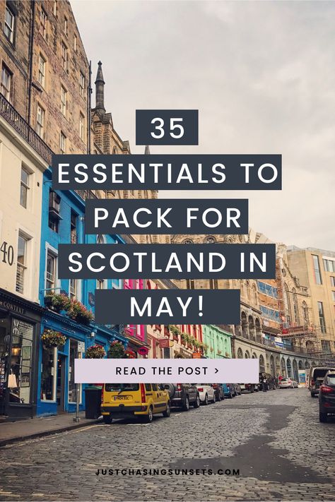 Planning a trip to Scotland in May? Make sure you're prepared with the ultimate Scotland packing list. With this Scotland packing list for May, you'll have everything you need for all of the activities on your Scotland itinerary. This packing list for Scotland makes sure you know what to wear in Scotland in May. You'll have all of my top solo travel essentials and Scotland packing essentials with this post! Things To Pack For Scotland, Capsule Wardrobe Scotland Spring, Scotland Carry On Packing, Travel In Scotland, Travel To Scotland Packing Lists, Planning A Trip To Scotland, Scotland Travel Outfits Spring, What To Pack For Scotland In Spring, Scotland Summer Packing List