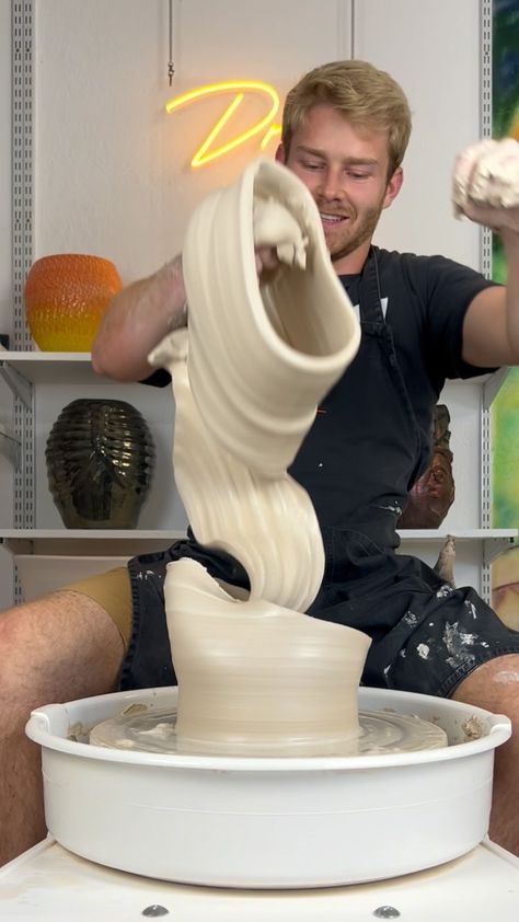 Tanner Gerstberger | Is this you while centering? When I first started throwing on the pottery wheel, I struggled immensely with centering the clay. It wasn’t… | Instagram Throwing On The Wheel, Sphere Pottery Ideas, Wheel Thrown Sculpture, Beginner Pottery Wheel Projects, Air Dry Clay Pottery Wheel, Pottery Spinning Wheel, Wheel Thrown Cylinder, How To Center Clay On Wheel, Wheel Pottery