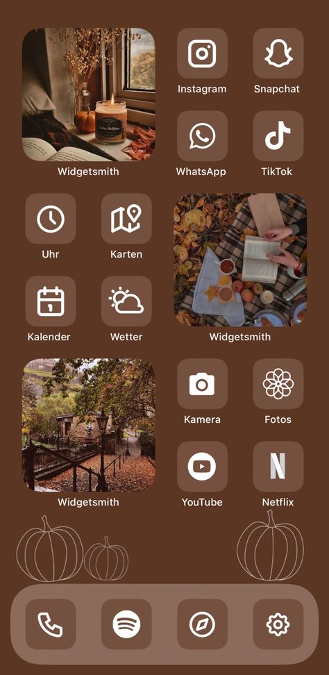 Fall homescreen iPhone aesthetic brown Fall Ipad Setup, Fall Themed Iphone Widgets, Autumn Aesthetic Phone Layout, Autumn Homescreen Aesthetic, Autumn Ios Homescreen, Autumn Iphone Layout, Autumn Phone Theme, Autumn Phone Layout, Fall Iphone Home Screen