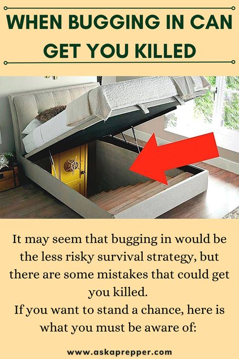 It may seem that bugging in would be the less risky survival strategy, but there are some mistakes that could get you killed. If you want to stand a chance, here is what you must be aware of: Bugging In, Bug Out House, Bug In Prepping, Bug Out, Kids Survival Skills, Pioneer Living, Suburban Homestead, Bug Out Location, Emergency Prepardness