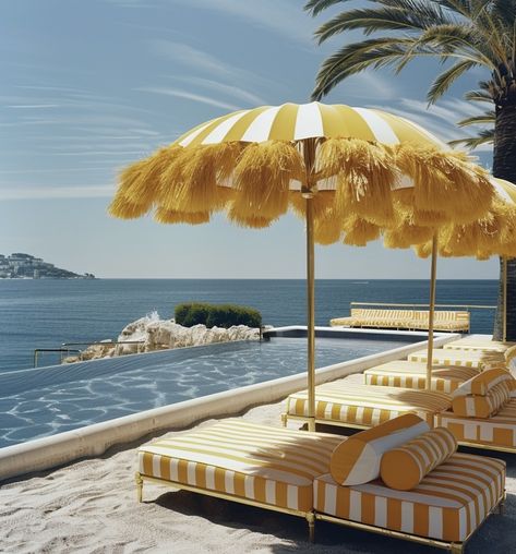 Italian Beach Umbrellas, Veuve Cliquot, Retro Motel, Wedding Pool Party, Beach Bungalow, Outdoor Living Design, Vintage Italy, Pool Furniture, Italian Summer