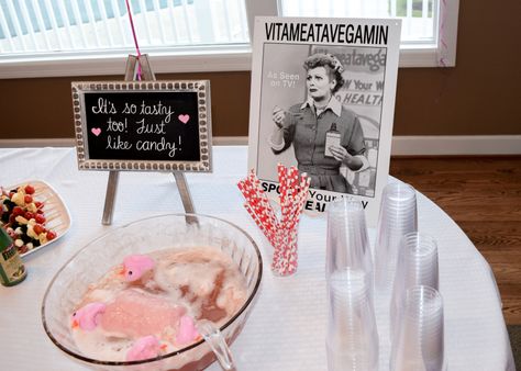 Our I Love Lucy themed baby shower!  Vitameatavegamin Punch!  https://ittybittywhitty.wordpress.com/2016/01/21/we-love-lucy/ I Love Lucy Bridal Shower Ideas, I Love Lucy Theme Party Ideas, I Love Lucy Party Ideas, I Love Lucy Baby Shower Ideas, I Love Lucy Birthday Party Theme, I Love Lucy Birthday Party, I Love Lucy Birthday, I Love Lucy Party, Lucy Quotes