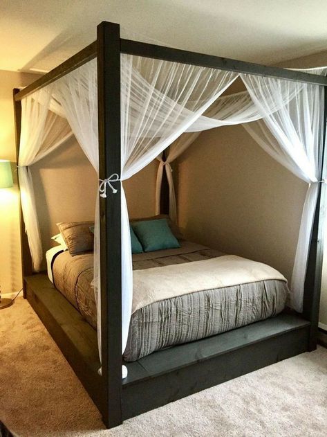 Diy Canopy Bed, Design Ložnic, Canopy Bed Diy, Canopy Bed Frame, Canopy Bedroom, Diy Canopy, Four Poster Bed, Romantic Bedroom, Bed Canopy