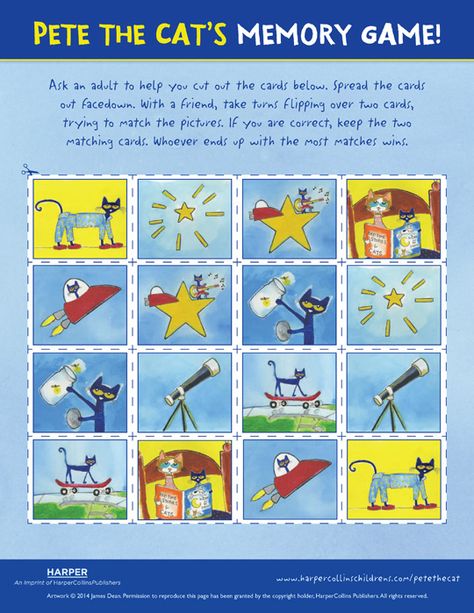 Pete the Cat Twinkle, Twinkle, Little Star: Memory Game | Pete the ... Pete The Cat And The Itsy Bitsy Spider Activities, Pete The Cat Activities, Pete The Cat Books, Family Home Evening Games, Kindergarten First Week, Cat Activities, Bedtime Songs, Rhyming Games, Pete The Cats