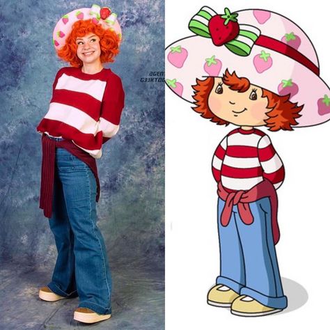 🎶And when you get to meet her, you’ll love her BERRY much 🎵🍰🍓 One thing that was super important to me with getting this girl right was… | Instagram As Told By Ginger Costume, Diy Strawberry Shortcake Costume Women, Backyardigans Costume, Diy Strawberry Shortcake Costume, Strawberry Shortcake Cosplay, Strawberry Shortcake Hat, Strawberry Shortcake Outfits, Cartoon Halloween Costumes, As Told By Ginger