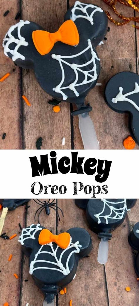 Halloween Mickey Oreo Pops are my favorite Disney Halloween recipe. These Mickey-shaped cookies are super simple to make and only require a few ingredients. They're a perfect addition to any Halloween party or just to make for fun! Disney Halloween Food Ideas, Disney Halloween Desserts, Mickey Mouse Halloween Treats, Mickey Mouse Halloween Cookies, Mickey Halloween Cake, Mickey Halloween Treats, Halloween Oreo Pops, Disney Halloween Treats, Disney Halloween Cake Pops