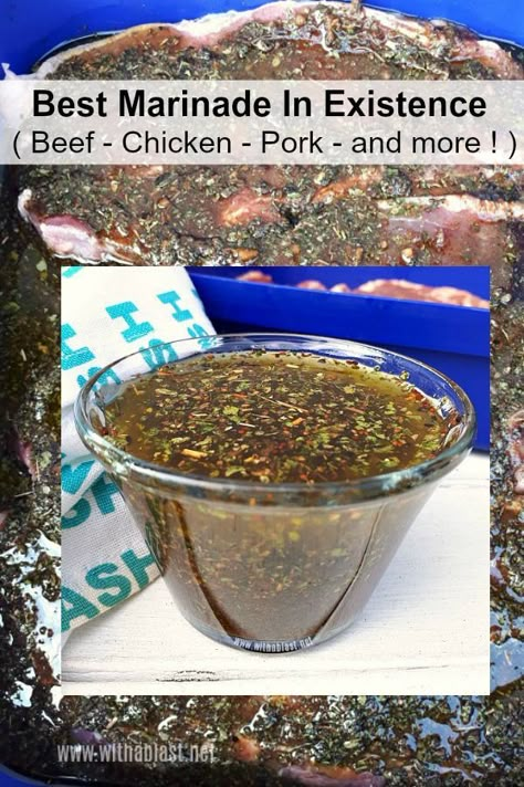 Simply the BEST marinade ! Perfect for Beef, Chicken, Pork and more and it takes only 5 minutes to make a batch Steak Marinades, Best Marinade, Steak Marinade Recipes, Meat Marinade, Marinade Sauce, Marinade Recipes, Homemade Spices, Homemade Seasonings, Seasoning Recipes