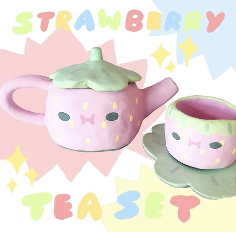 Kawaii Pottery Painting Ideas, Cute Clay Cups, Clay Art Hello Kitty, Kawaii Pottery, Clay Mugs Handmade, Cute Ceramics Ideas, Kawaii Ceramics, Kawaii Clay Ideas, Preppy Kawaii