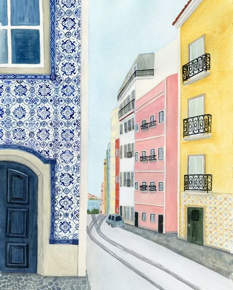 Lisbon Print, Lisbon Poster, Lisbon Portugal Travel, Travel Watercolor, Watercolor Travel, Lisbon Travel, Retro Travel Poster, Travel Illustration, Portugal Travel