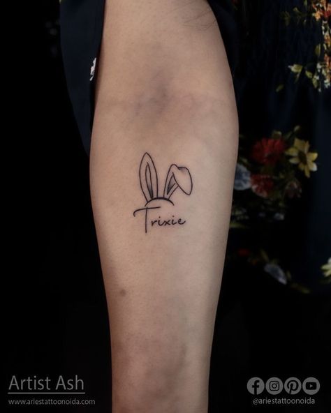 Pet Tattoos Rabbit, Mini Rabbit Tattoo, Bunny Simple Tattoo, Rabbit Ear Tattoo, Pet Bunny Tattoo, Tattoo Bunny Rabbit, Wolfie Tattoo, Rabbit Ears Tattoo, Bunny Face Tattoo