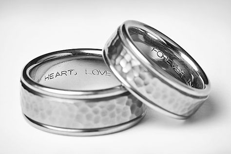 10 sentiments to engrave on your wedding ring(s) #Weddings Wedding Band Engraving Quotes, Ring Engraving Ideas, Engagement Ring Quotes, Wedding Ring Engraving, Interesting Wedding Rings, Ring Engraving, Engraving Ideas, Unique Engagement Ring Settings, Engraved Wedding Rings