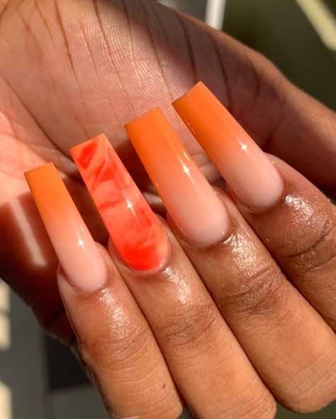 20 | Nails by Jho✨ on Instagram: “🍊 Using @glamandglits ‘Firefly’ & ‘Cruel Intention’ Use code “JHOHAN10” for 10% off! _________ #orangenails #ombrenails #acrylicnails…” Orange Acrylic Nails, Ombre Acrylic Nails, Her Nails, Long Acrylic Nails Coffin, Nail Swag, Summer Acrylic Nails, Acrylic Nails Coffin, Orange Nails, Square Acrylic Nails