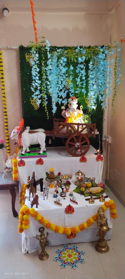 ganesh decoration ideas for home, easy and simple. Ganesh Decoration Ideas, Ganesha Decoration, Ganesh Decoration, Home Simple, Ganesh Chaturthi, Ganesha, Decoration Ideas, At Home, Festival