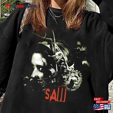 Saw Movie Vintage 90S Horror Shirt Jigsaw Sweatshirt Hoodie Check more at https://musictourtees.com/product/saw-movie-vintage-90s-horror-shirt-jigsaw-sweatshirt-hoodie/ Saw Movie, 90s Horror, Saw Film, American Horror Story Seasons, Horror Movie T Shirts, The Haunting, Horror Movie Posters, 90s Outfit, Movie Shirts