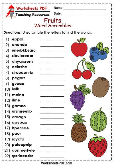 Fruits Word Scramble Anagram Words, Word Scramble For Kids, Jumbled Words, Unscramble Words, English Grammar Exercises, Scramble Words, Vowel Worksheets, Esl Games, Teaching Spelling