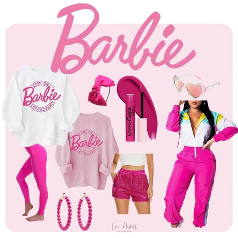 Mom Barbie Outfit, Barbie Outfit Spirt Week, Barbie Tshirt Women Outfit, Barbie Sweatshirt Outfit, Barbie Outfits Halloween, Barbie Outfit Ideas For Women, Adult Barbie Shirt, Different Barbie’s Halloween Costume, Pink Leggings Outfit