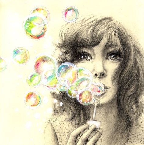 Find Your Fun by illogan Bubbles Illustration, Illustration Portraits, Colourful Things, Drawing Women, Bubble Drawing, Bubble Painting, Blowing Bubbles, Soap Bubbles, Amazing Drawings