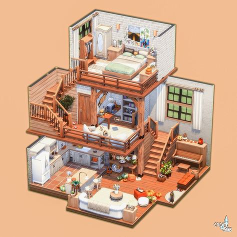 Sims 4 Loft, Sims 4 Houses Layout, Lotes The Sims 4, Sims 4 House Plans, Sims 4 House Building, House Bloxburg, Sims 4 House Design, Casas The Sims 4, Sims Building