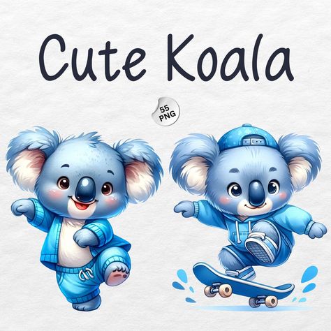 Koala Clipart, Cartoon Koala, Cute Koala Painting, Watercolor Koala Bear, Koala Illustration Cute, Koala Illustration, Koala Kids, Kawaii Animals, Digital Watercolor