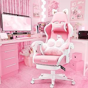 Pink Gaming Chair, Pink Office Chair, Gamer Chair, Chaise Gaming, Ergonomic Computer Chair, Embroidered Cat, Game Chair, Pink Office, Sweet Cat