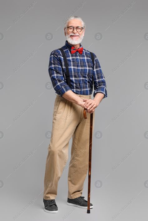 Standing Pose Reference With Staff, Hand On Cane Reference, Man With Cane Reference, Old Man Pose Reference Drawing, Man With Cane Pose, Standing With Cane Pose Reference, Walking Cane Pose Reference, Holding A Cane Pose, Pose With Cane Reference