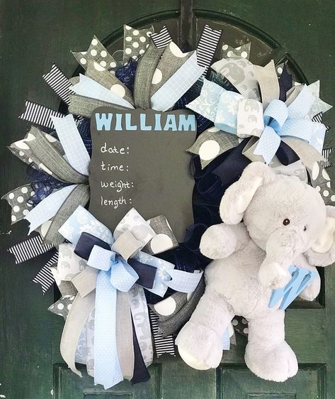 Baby Boy Wreath For Hospital Door Puppies, Baby Boy Door Wreath, Baby Boy Wreath For Hospital Door Country, Hospital Door Decorations, Baby Boy Hospital Wreath, New Baby Wreath, Baby Boy Elephant Nursery, Elephant Bedding, Baby Boy Wreath