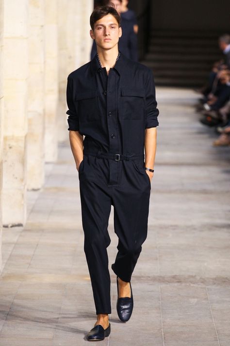 hermes spring/summer 2014 collection love this mens look. Fantasia Plus Size, Singer Costumes, Jumpsuit Overalls, Slim Jumpsuit, Plus Size Costume, Man In Black, Overalls Men, Black Clothes, Jumpsuit Men