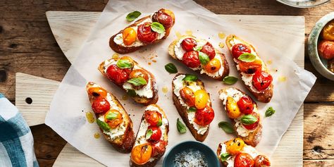 We Have Enough Cherry Tomato Recipes to Last You All Summer | Southern Living Cherry Tomato Bruschetta, Derby Recipe, Eggplant Pizza, Southern Living Recipes, Cherry Tomato Recipes, Breakfast Party Foods, Easy Dinner Casseroles, Tomato Bruschetta, Bruschetta Recipe