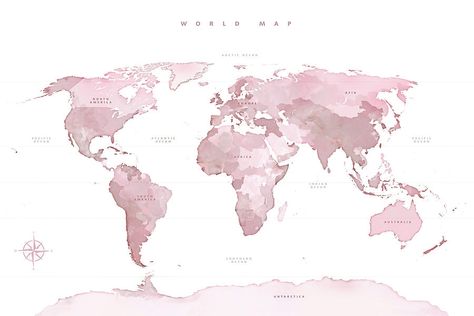 Pink World Map, Bow Wallpaper Iphone, Maps Aesthetic, World Map Design, World Map Wallpaper, Bow Wallpaper, Geometric Design Art, World Map Poster, World Map Art