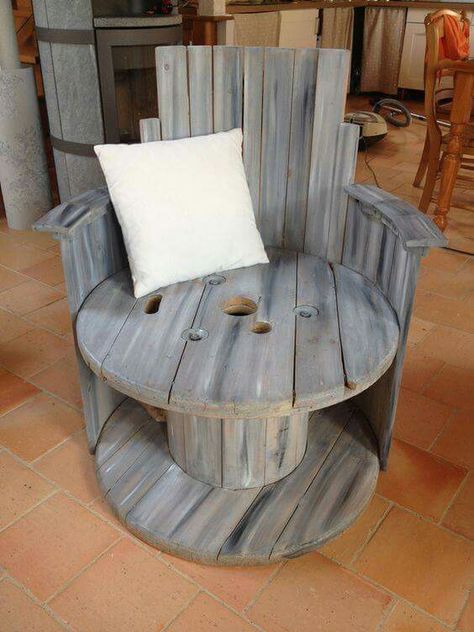 Wooden Spool Projects, Wooden Patio Chairs, Spool Chair, Spool Furniture, Cheap Patio Furniture, Spool Tables, Cheap Patio, Wooden Spool, Wood Patio Furniture