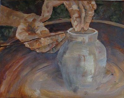 "The Potter's Hands" by Kathleen Harrington Paints Pottery Sketch, Advent Pictures, Worship Painting, Potters Hands, Prophetic Art Worship, Pottery Logo, Painting Hands, Prophetic Painting, Bunches Of Flowers