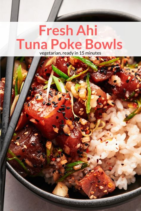 Make delicious and fresh Hawaiian Tuna Poke with just a few simple ingredients. Easy to make, full of flavor, and great for poke bowls, an appetizer, and more. #appetizer #dinner #quickandeasy Simple Poke Bowl, Easy Poke Bowl Recipe, Spicy Ahi Poke Recipe, Hawaiian Tuna Poke, Tuna Poke Recipe, Tuna Poke Bowl Recipe, Hawaiian Poke Bowl, Appetizer Dinner, How To Make Tuna