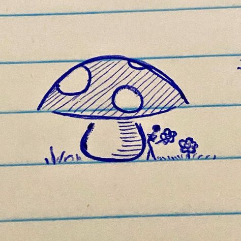 Cute Doodles Mushroom, Doodle Drawings Mushroom, Cute Things To Draw Easy Doodles Flowers, Sketch Book Ideas Aesthetic Mushroom, Mini Drawings Mushroom, Cute Spring Doodles, Easy Drawing Mushroom, Easy Doodle Tutorial, Easy Drawing Of Flowers