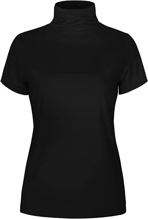 Short Sleeve Turtleneck Women High Neck Fitted Shirts Stretch Basic Tees Top (019-Black,M Turtleneck Women, Short Sleeve Turtleneck, Black Turtle Neck, Womens Tshirt, Turtleneck T Shirt, Turtleneck Shirt, High Neck Top, Fitted Tee, Womens Turtleneck