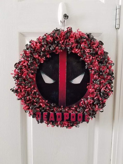 Made with curling ribbon Curling Ribbon, Mesh Wreaths, Halloween Wreath, Deadpool, Wreath, Ribbon, Mesh, Halloween, Quick Saves