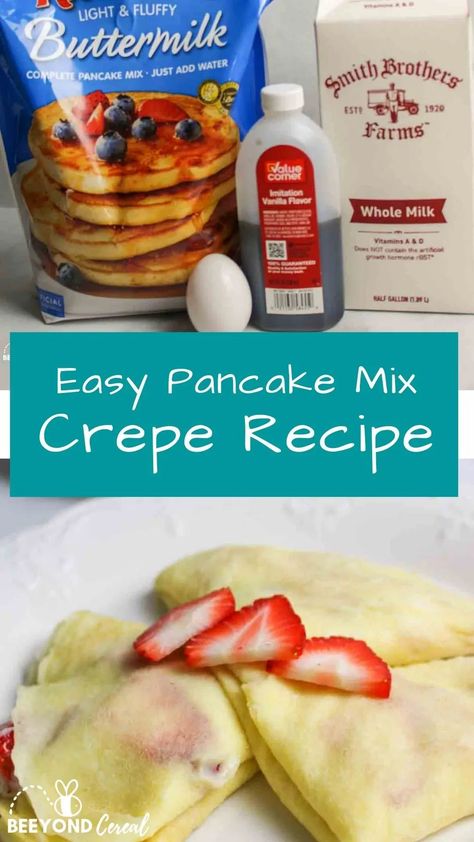 Crepe With Pancake Batter, How To Make Crepes From Pancake Batter, Crepe Recipe With Pancake Mix Breakfast, Crepes Recipe Easy Pancake Batter, Krusteaz Crepe Recipe, Crepes With Pancake Mix Easy, Gluten Free Pancake Mix Recipe, Crepes With Pancake Mix, Krusteaz Pancake Mix Recipes