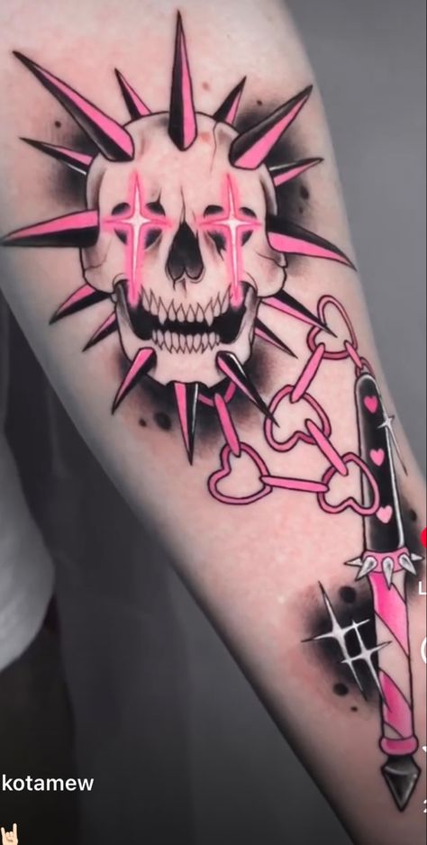 Black And Pink Tattoo, Goth Flash Tattoo, Any Tattoo, Neon Tattoo, Funky Tattoos, Goth Tattoo, Clever Tattoos, Kawaii Tattoo, Creepy Tattoos