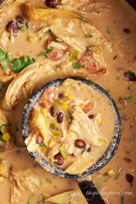 Tortilla Soup Crockpot, Cheesy Chicken Tortilla Soup, Tortilla Soup Easy, Creamy Crockpot Chicken, Chicken Tortilla Soup Crock Pot, Creamy Chicken Tortilla Soup, Chicken Tortilla Soup Easy, Chicken Tortillas Soups Recipe, Crockpot Healthy