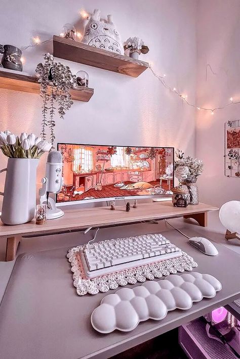 Create a cozy and adorable gaming haven with our warm and kawaii white-tan color palette! 🥧🎮 Dive into the world of gaming surrounded by soft neutrals and cute aesthetics. From pastel controllers to cozy cushions, discover how to infuse charm into your gaming space. Level up your setup with a touch of warmth and a sprinkle of kawaii for endless hours of delightful playtime! 🕹️🐻🎑🎮 #WarmGamingSetup #KawaiiGaming #WhiteTanColors Cool Gaming Rooms, White Desk Setup, Tan Color Palette, Soundproof Panels, Pc Gaming Setup, Gaming Station, Room Color Schemes, Pc Setup, White Desks