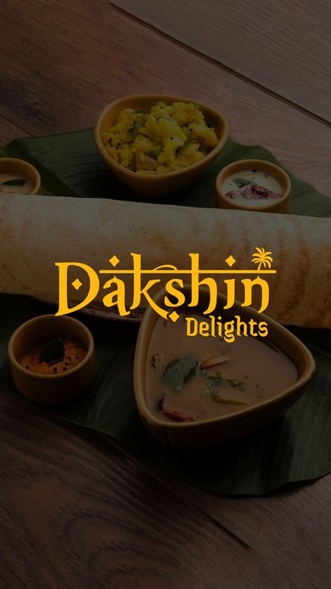 Create a unique and memorable brand identity for "Dakshin Delights," a South Indian restaurant that offers authentic and flavorful dishes inspired by the southern regions of India. The branding should reflect the rich cultural heritage, vibrant traditions, and warm hospitality of South India. South Logo Design, South Indian Restaurant Logo, Indian Food Branding, Indian Restaurant Branding, Indian Restaurant Logo, Indian Branding, Indian Logo Design, Resturant Logo, South Indian Restaurant