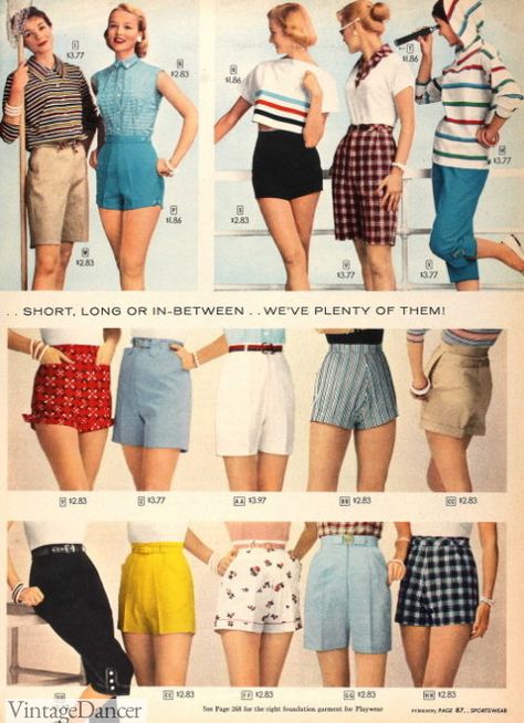 1950s Summer Fashion, 1950 Outfits, 50s Outfit, 1950s Shorts, Women Pants Outfit, Mode Rockabilly, Vintage Summer Outfits, 1950s Fashion Women, 50s Women