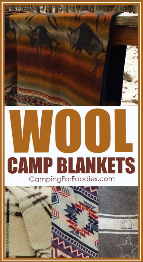 Thick wool blankets are some of the warmest blankets for camping but there is a wide range of options when it comes to price, size and quality of this popular piece of winter camp gear. Get more camping tips and RV hacks from CampingForFoodies. #camping #camp #RV #tips #hacks #CampingForFoodies #gear #winter Camping 2023, Winter Camping Gear, Natural Wool Blanket, Park Blanket, Romantic Camping, Glamping Ideas, Camp Gear, Blankets For Winter, Striped Throw Blanket