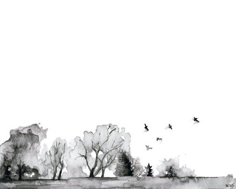 Landscape Black And White, Line Painting, Black And White Birds, White Birds, Tree Line, Contemporary Abstract Art, Contemporary Artist, In Flight, Tree Painting