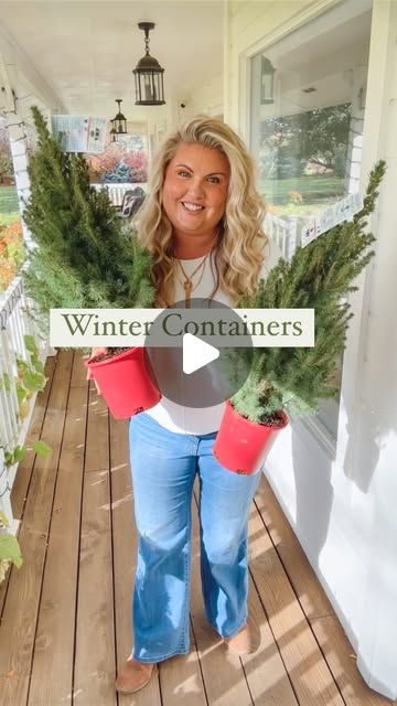 Pine Porch Pots, Christmas Planters Outside Front Porches Evergreen, Planting Cedars In Pots, Winter Evergreen Planters, Winter Outside Decor Pots & Planters, Winter Outdoor Flower Pot Ideas, Front Porch Christmas Planter Ideas, Christmas Urn Filler Ideas, Christmas Tree In Pot Ideas