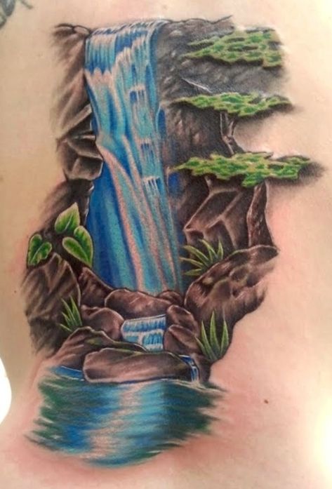 10 Waterfall Tattoo Waterfall Tattoos, Waterfall Tattoo, Jungle Tattoo, Indian Tattoos, Tropical Tattoo, Cool Back Tattoos, Nature Tattoo Sleeve, Abstract Tattoo Designs, Aquarius Tattoo